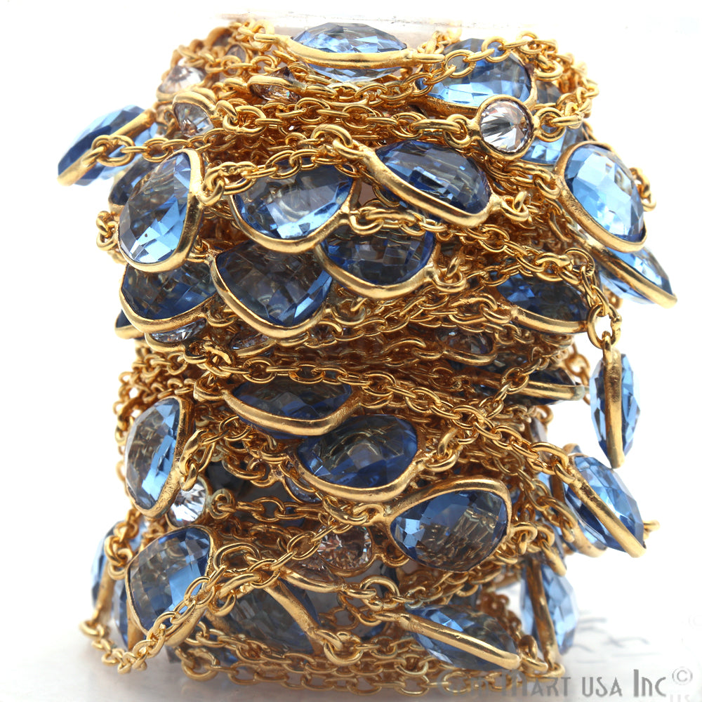 Tanzanite & Crystal 10mm Gold Plated Bezel Link Connector Chain - GemMartUSA