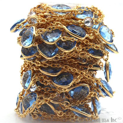 Tanzanite & Crystal 10mm Gold Plated Bezel Link Connector Chain - GemMartUSA