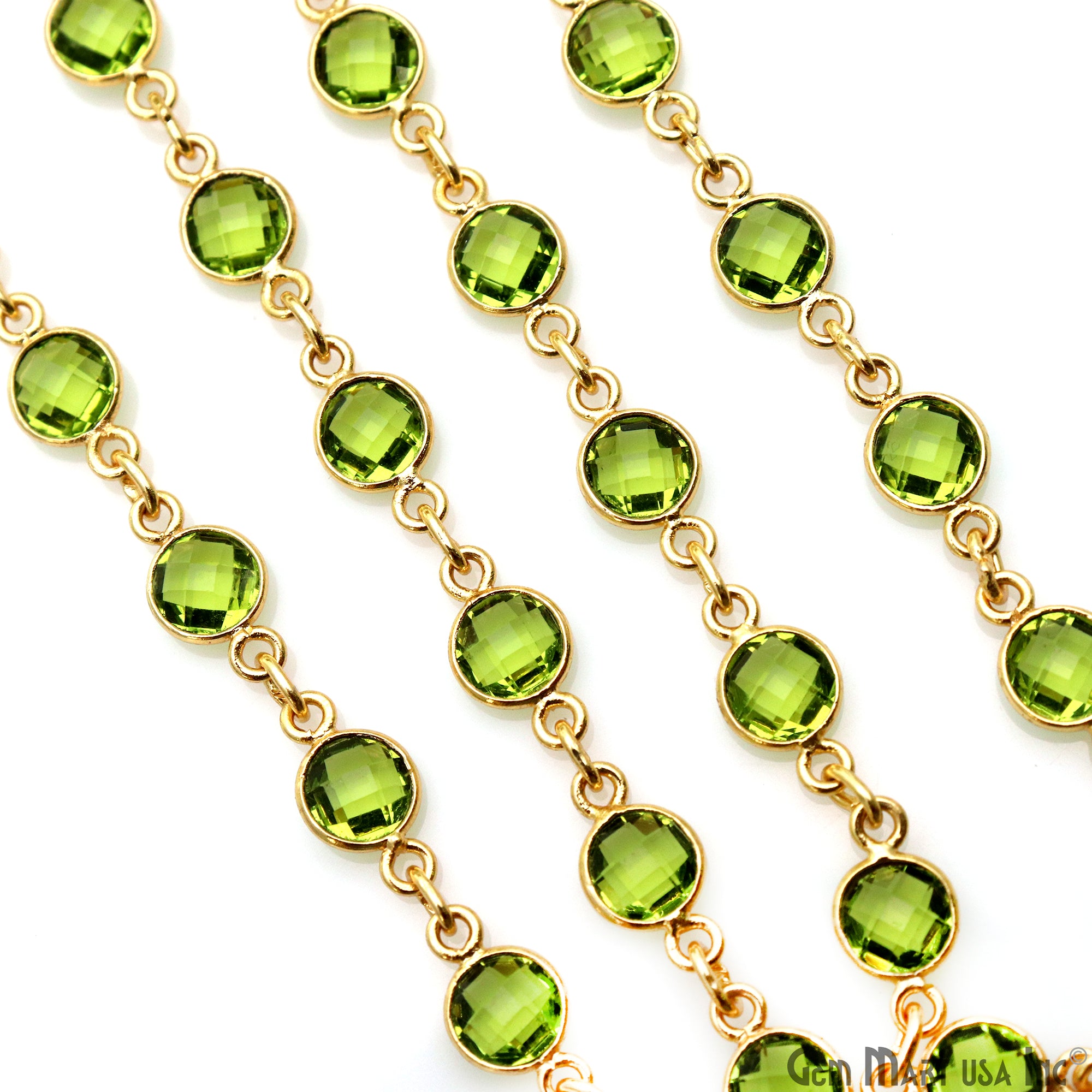 Peridot 5mm Bezel Link Gold Plated Continuous Connector Chain