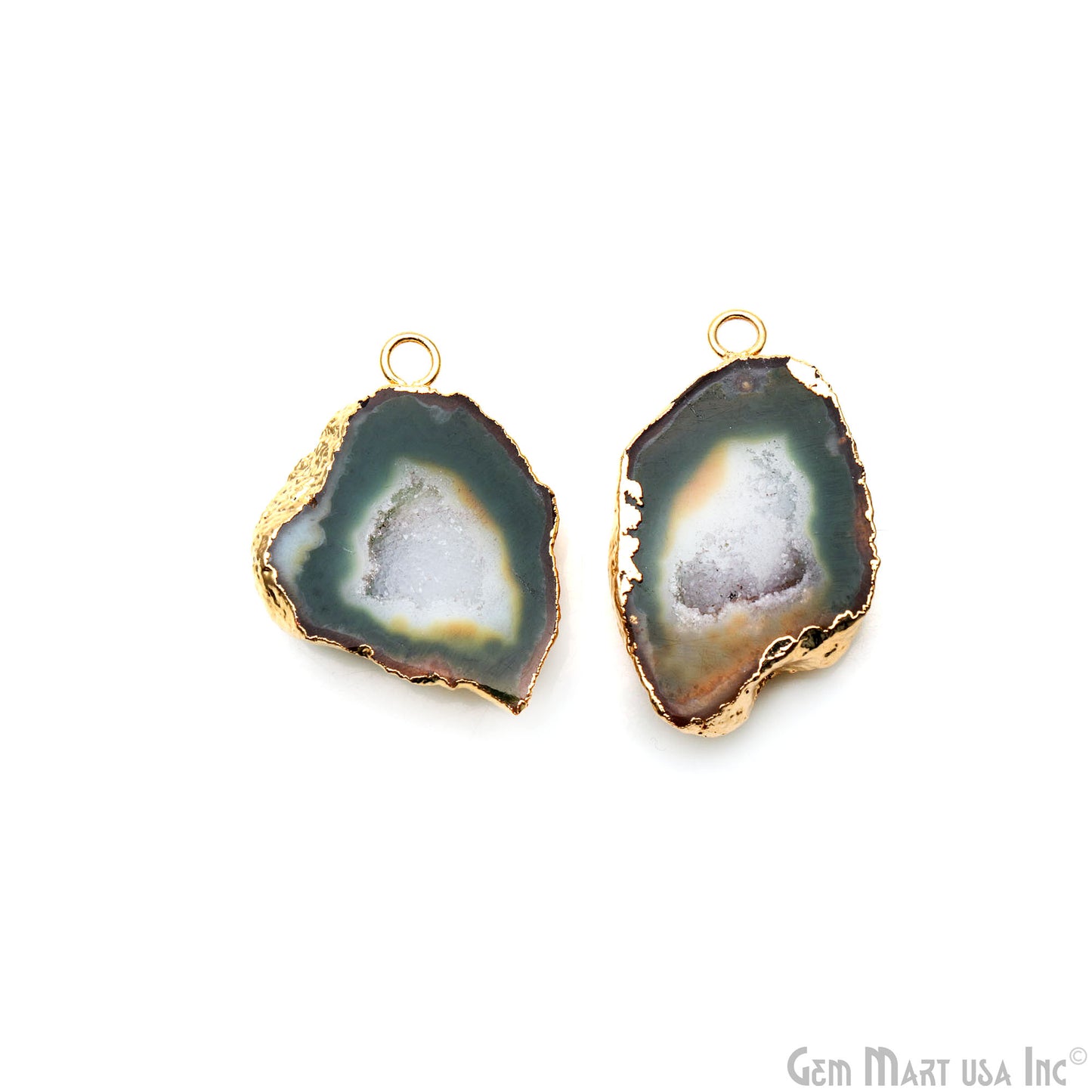 Geode Druzy 35x20mm Organic Gold Electroplated Single Bail Gemstone Earring Connector 1 Pair