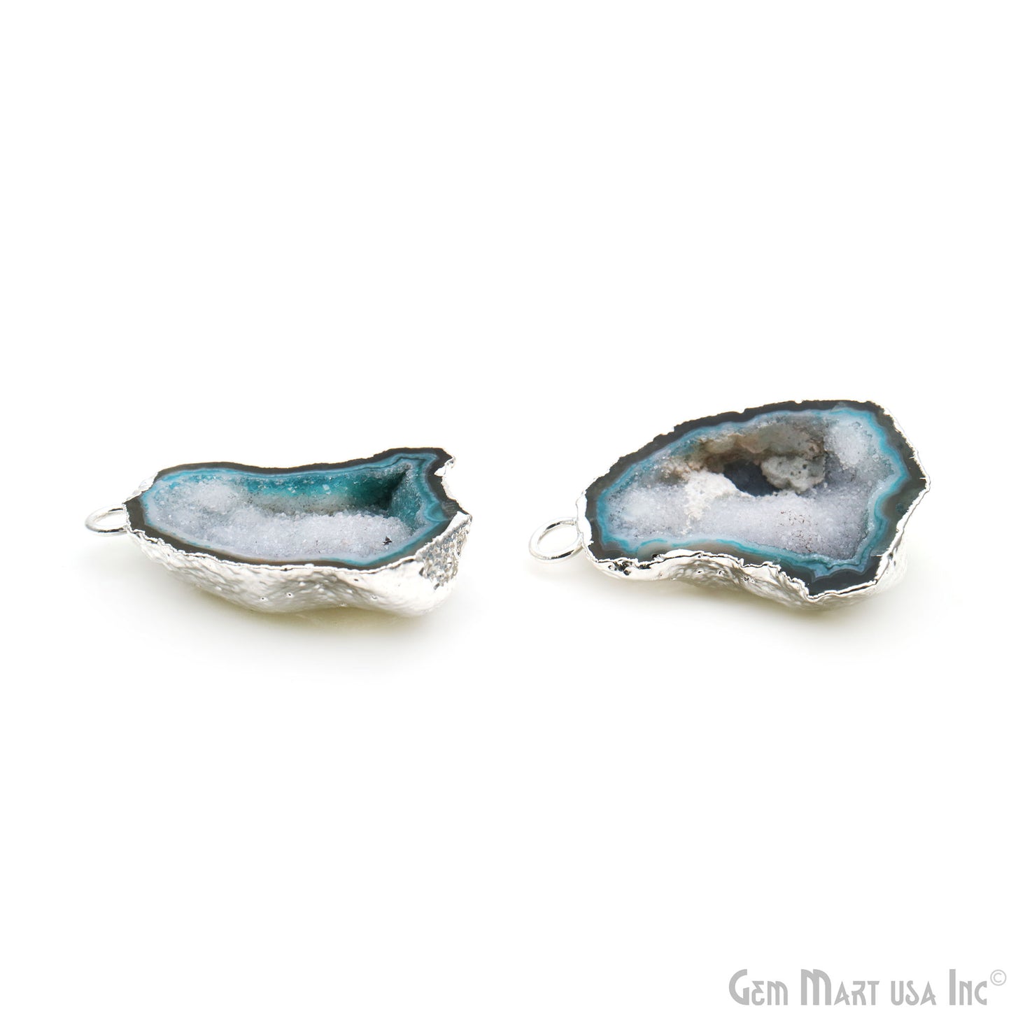 Geode Druzy 30x22mm Organic Silver Electroplated Single Bail Gemstone Earring Connector 1 Pair