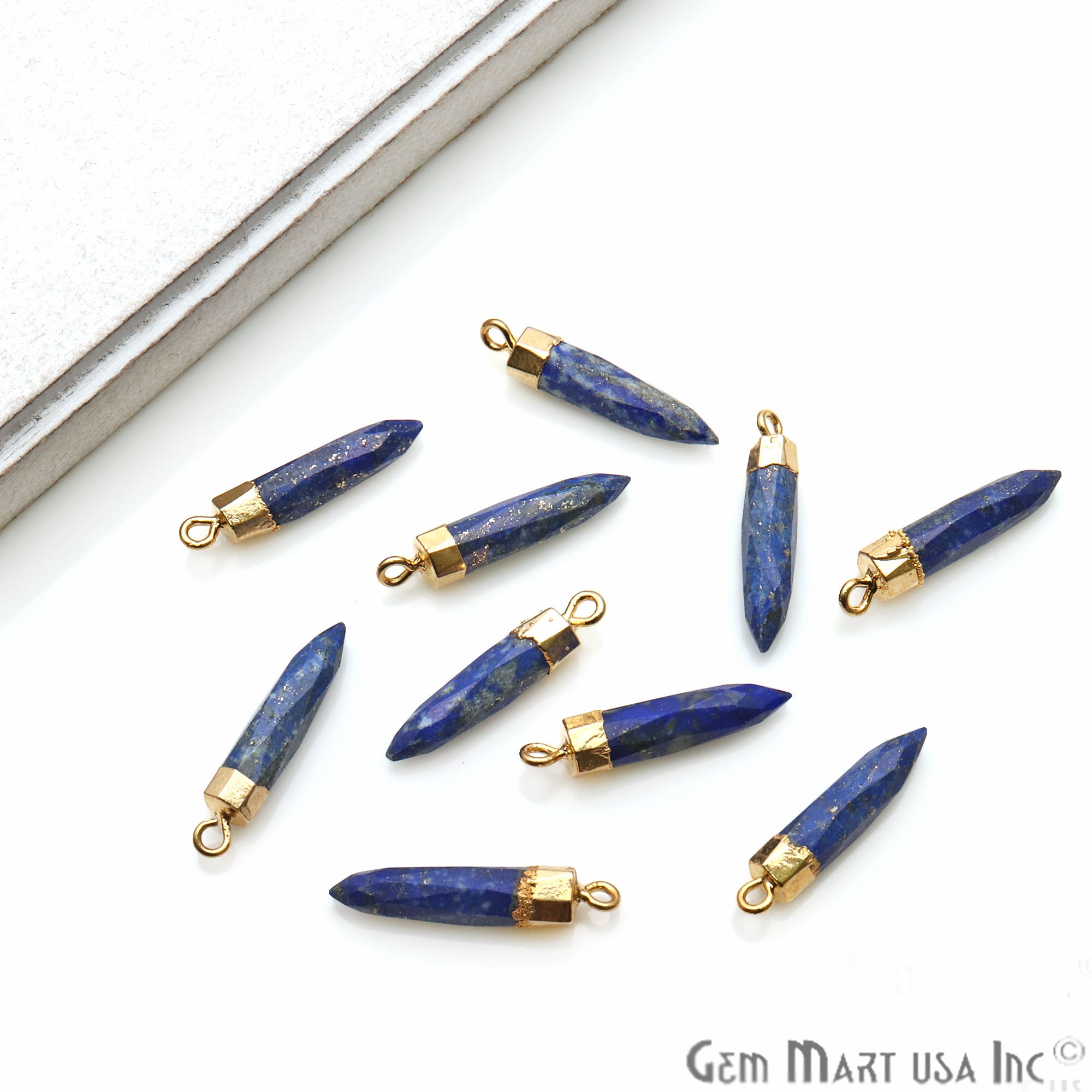Gemstone Pencil 23x4mm Gold Electroplated Single Plated Connector (Pick Stone) - GemMartUSA