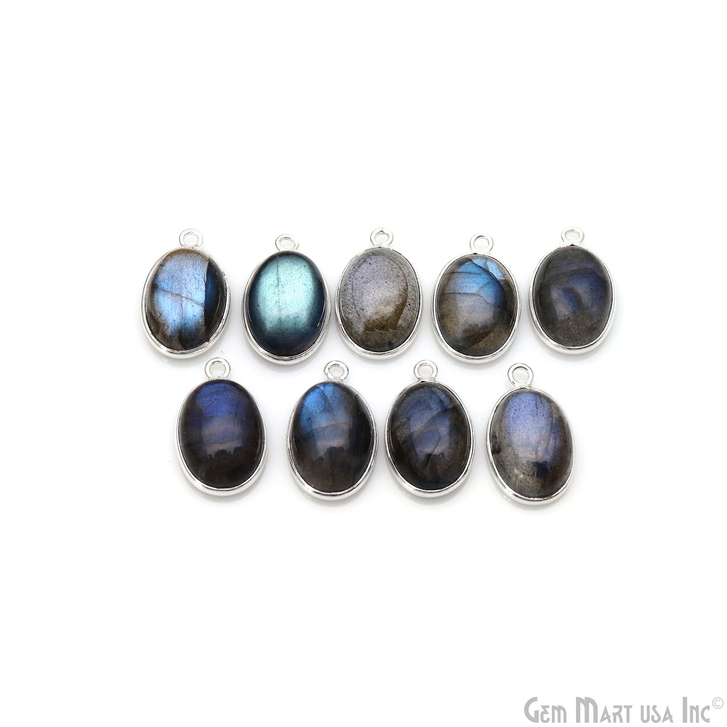 Flashy Labradorite Cabochon 10x14mm Oval Single Bail Silver Plated Gemstone Connector