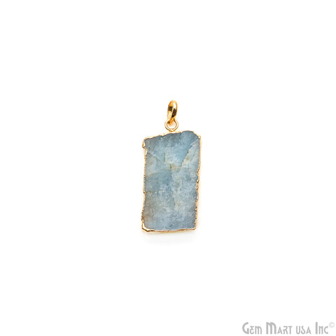 Aquamarine Free Form shape 41x19mm Gold Electroplated Gemstone Single Bail Pendant