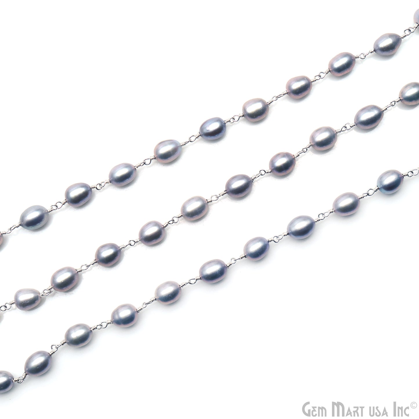 Gray Pearl Free Form Beads 10-15mm Silver Wire Wrapped Rosary Chain