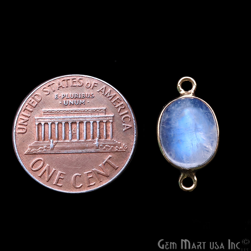 Rainbow Moonstone Cabochon 9x11mm Oval Gold Plated Double Bail Gemstone Connector - GemMartUSA