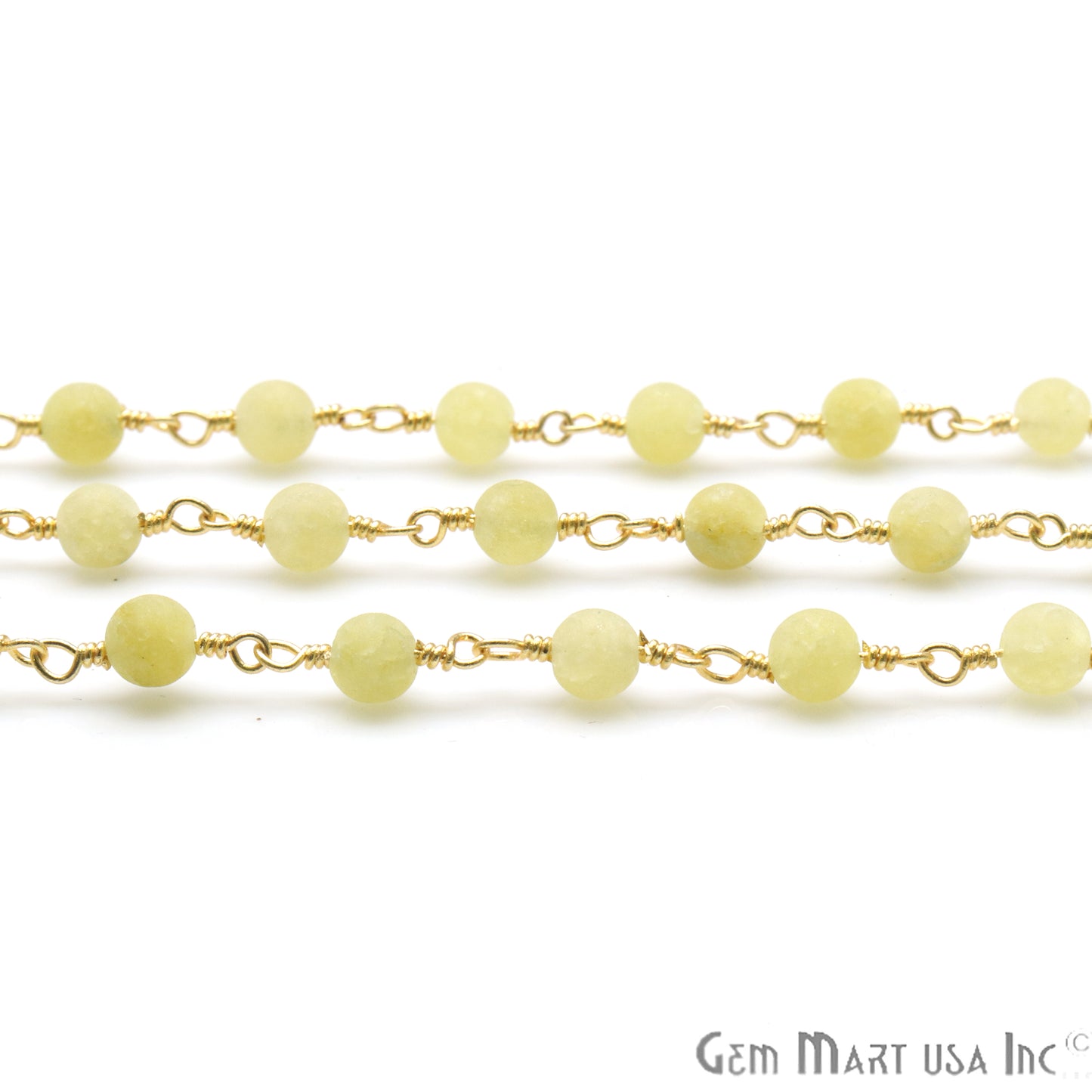 Prehnite Agate Matte Beads 4mm Round Gold Wire Wrapped Rosary Chain