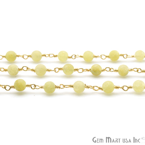Prehnite Agate Matte Beads 4mm Round Gold Wire Wrapped Rosary Chain