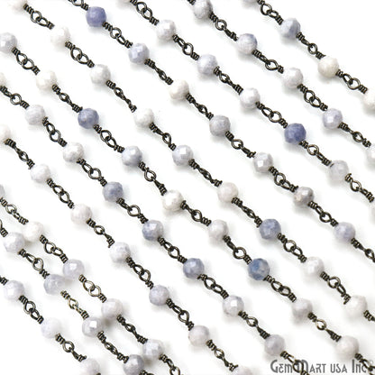 Shaded Blue Opal Faceted Beads 3-3.5mm Oxidized Gemstone Rosary Chain