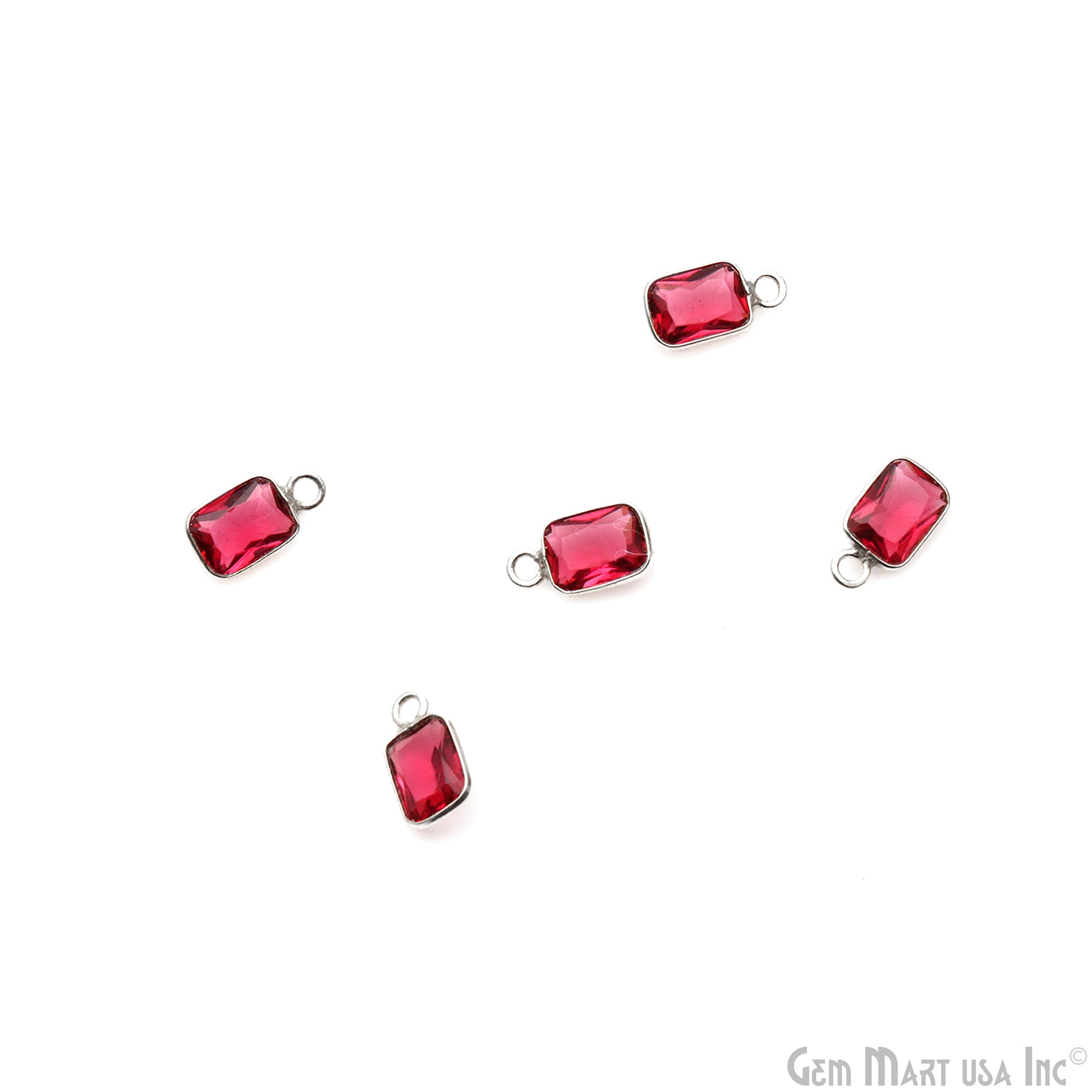 Pink Tourmaline Rectangle 5x7mm Single Bail Silver Bezel Gemstone Connector
