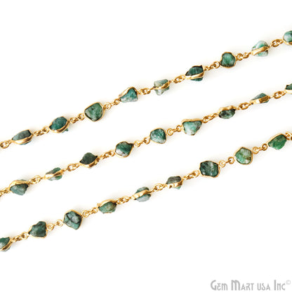 Rough Emerald Organic 10mm Gold Plated Bezel Continuous Connector Chain