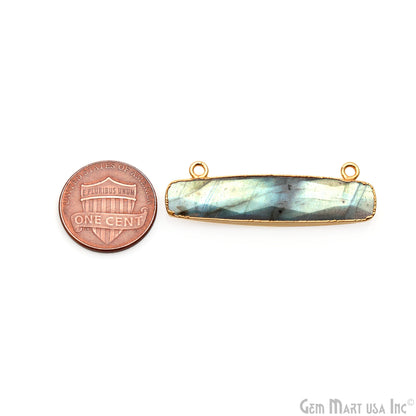 Labradorite Rectangle Bar 40x13mm Gold Electroplated Double Bail Connector