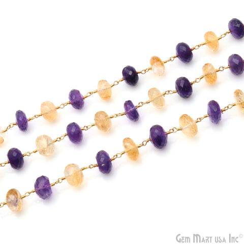 Amethyst $ Citrine Gold Wire Wrapped Rosary Chain