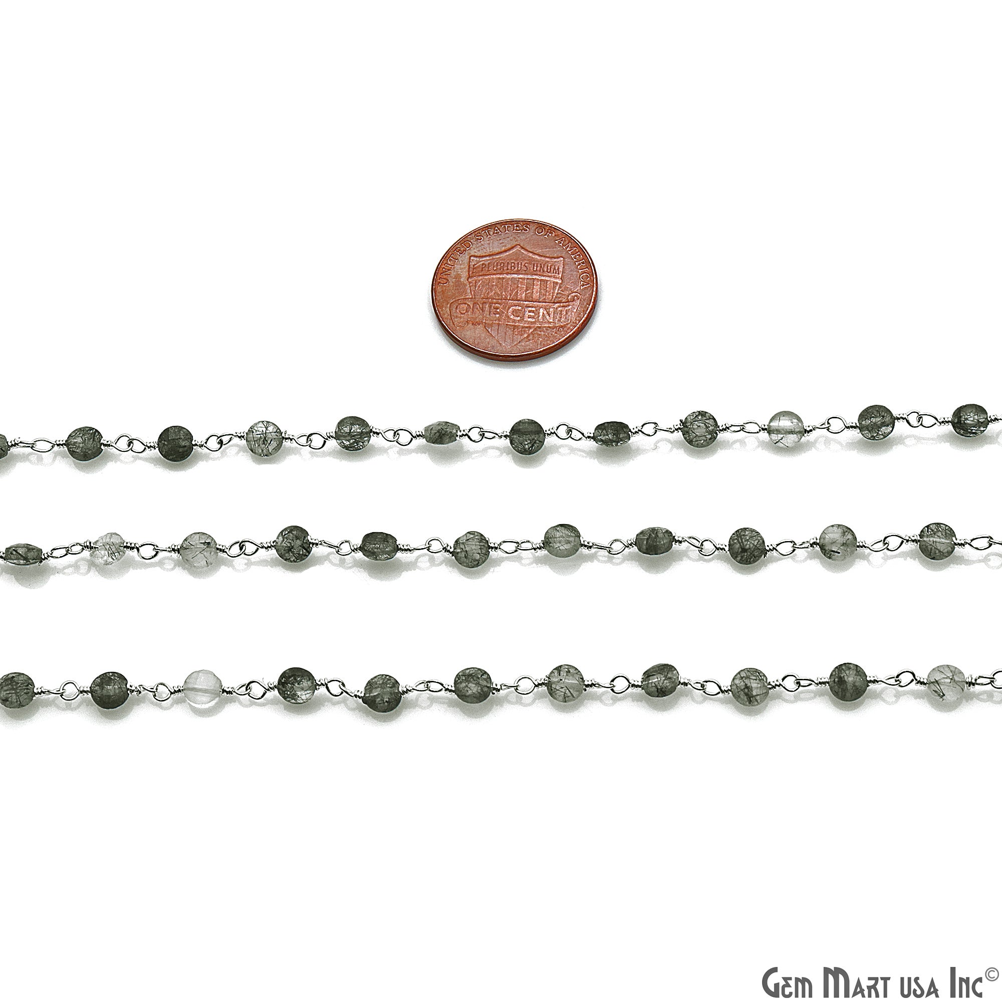 Rutilated Faceted 3-4mm Silver Wire Wrapped Rosary Chain - GemMartUSA