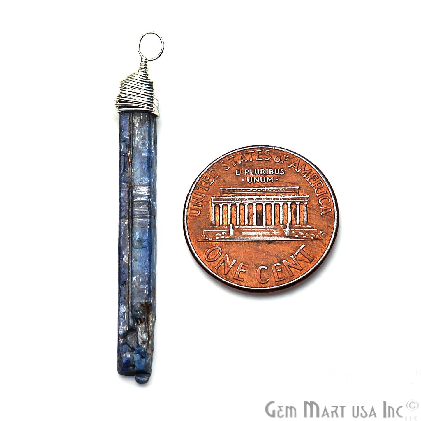 Kyanite Silver Wire Wrapped 37x5mm Jewelry Making Rough Shape Connector - GemMartUSA