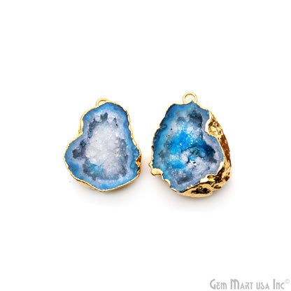 Geode Druzy 29x22mm Organic Gold Electroplated Single Bail Gemstone Earring Connector 1 Pair