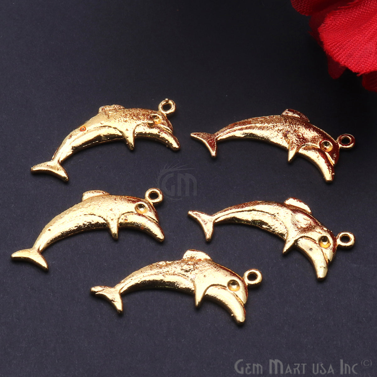 Dolphin Fish 28x10mm Chandelier Finding Charm Connector (Pick Your Metal) - GemMartUSA