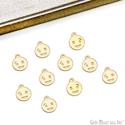 Emoji Shape Laser Finding Gold Plated 14.8x12mm Charm For Bracelets & Pendants