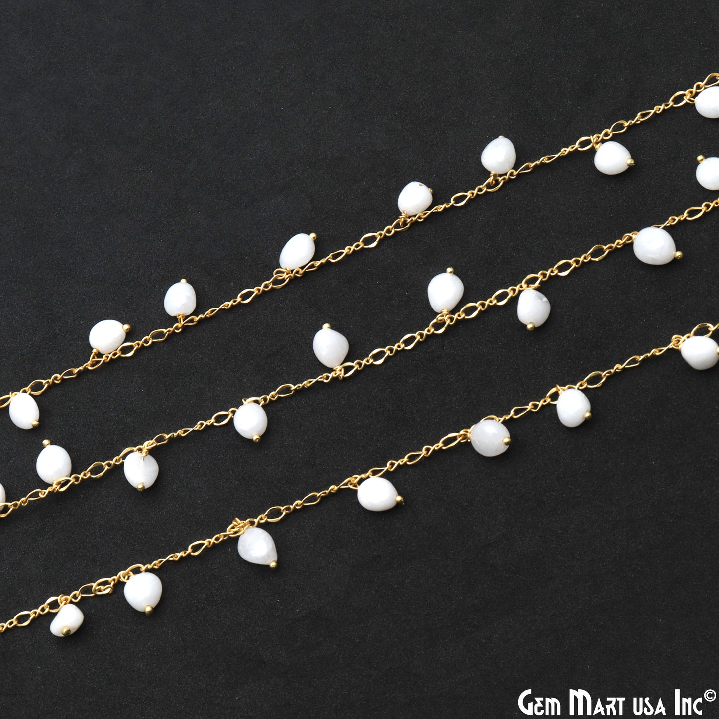 White Agate Tumble Beads 8x5mm Gold Plated Cluster Dangle Chain