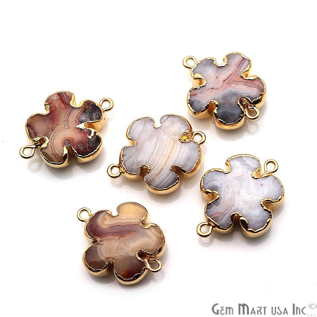 Flower Shape Gemstone Gold Edged Connector Charm (Pick Gemstone, Bail) - GemMartUSA