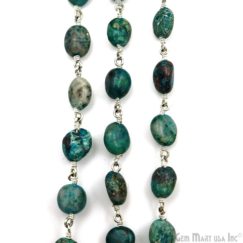 Chrysocolla Tumble Beads 8x5mm Silver Plated Gemstone Rosary Chain