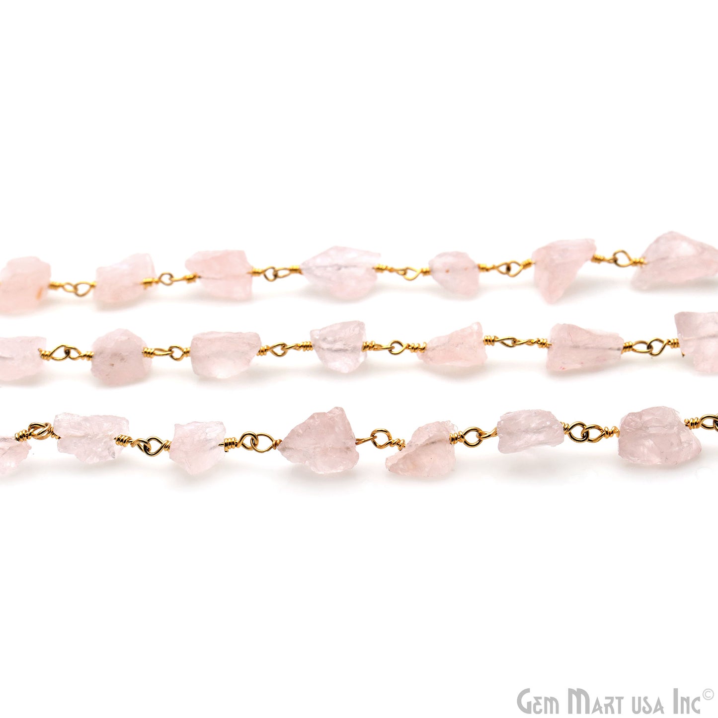 Rose Quartz Free Form Nugget 6-8mm Gold Plated Rosary Chain