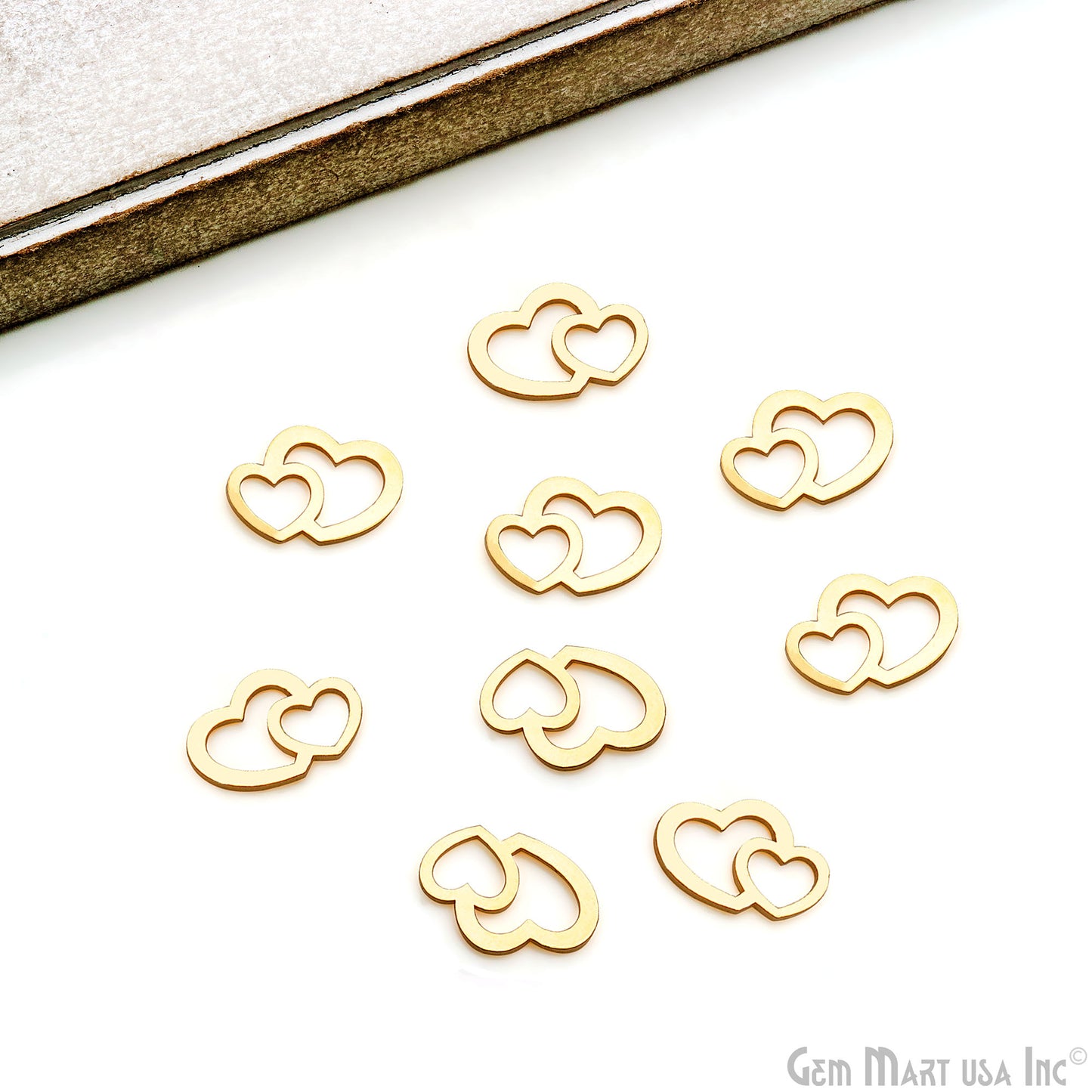 Double Heart Shape Laser Finding Gold Plated 15x11.6mm Charm For Bracelets & Pendants