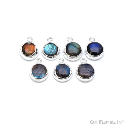 Flashy Labradorite 15x11mm Cabochon Round Single Bail Silver Electroplated Gemstone Connector