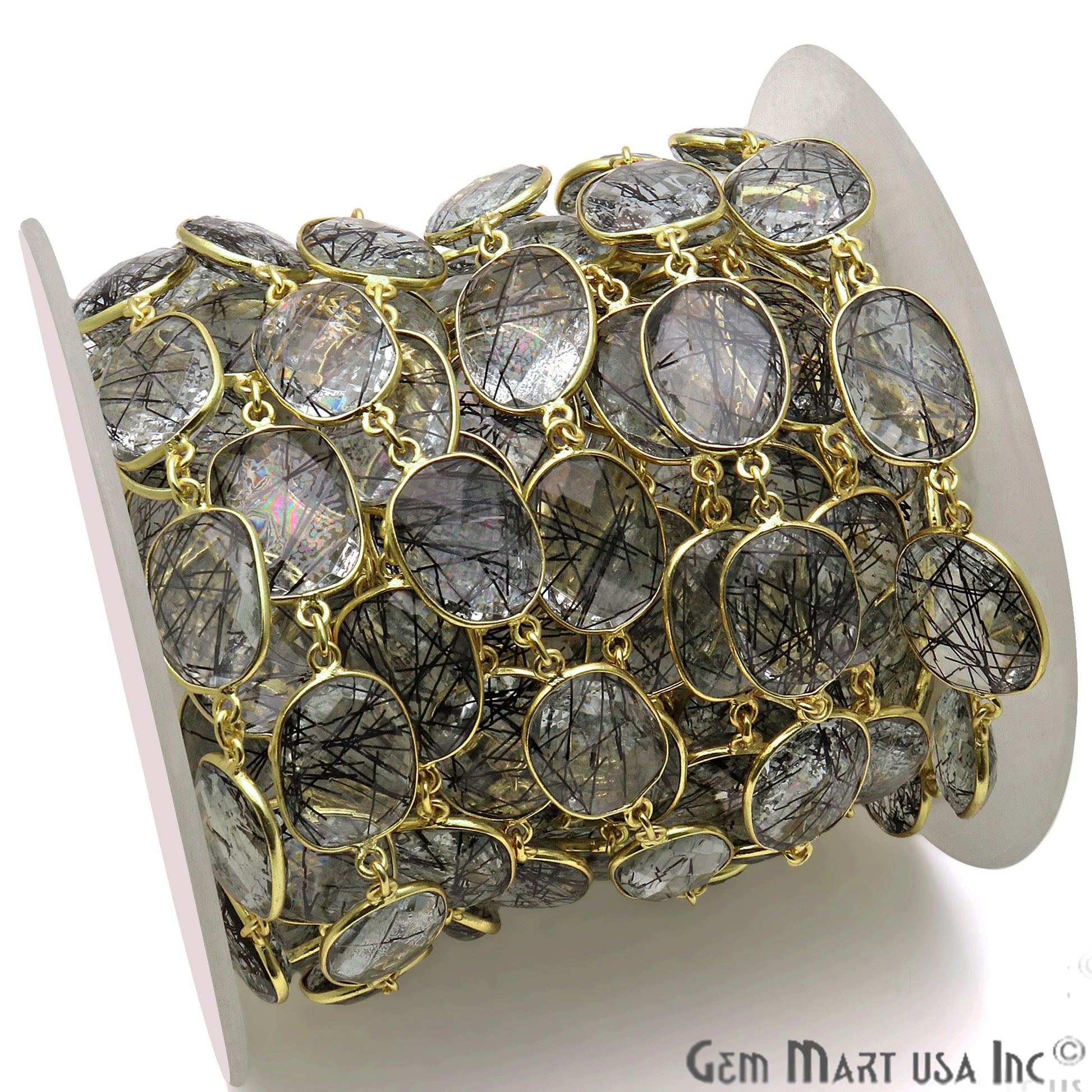 Rutilated 10-15mm Free Form Bezel Link Gold Plated Continuous Connector Chain - GemMartUSA