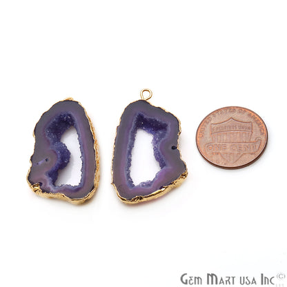 Agate Slice 12x35mm Organic Gold Electroplated Gemstone Earring Connector 1 Pair - GemMartUSA