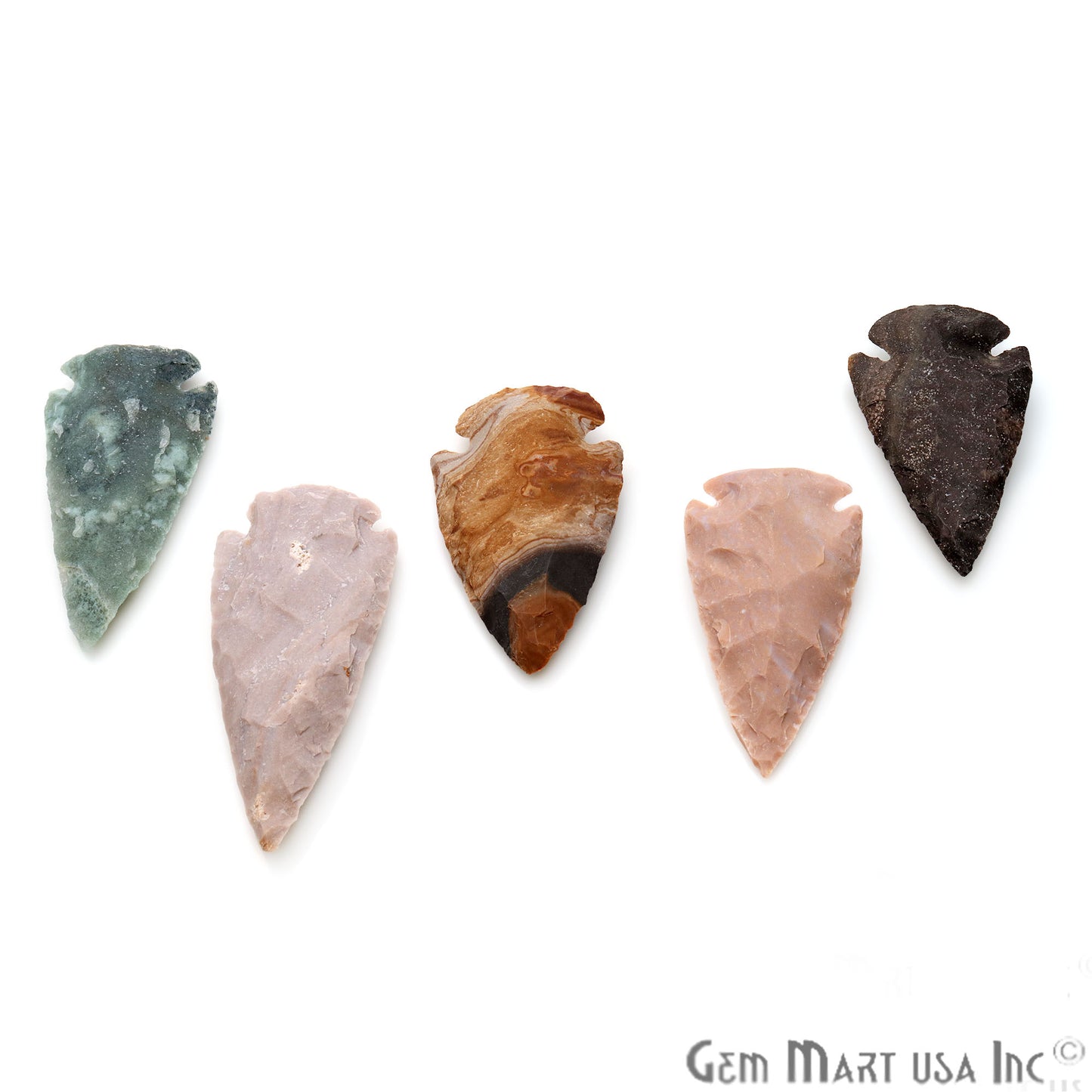 5pc Lot Arrowhead Cut Gemstones, 70x26mm Handcrafted Stone, Loose Gemstone, DIY Pendant, DIY Jewelry - GemMartUSA