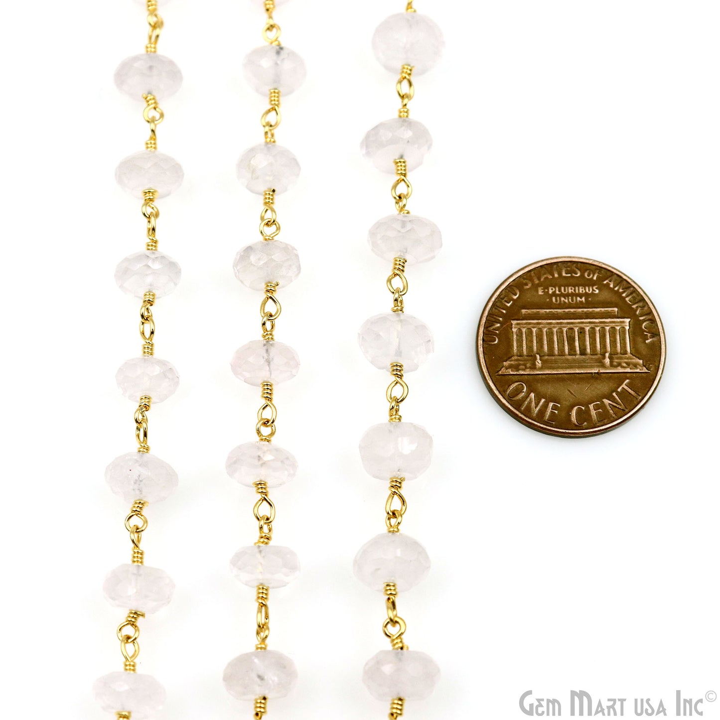 Rose Quartz Faceted Beads 6-7mm Gold Wire Wrapped Beaded Rosary Chain