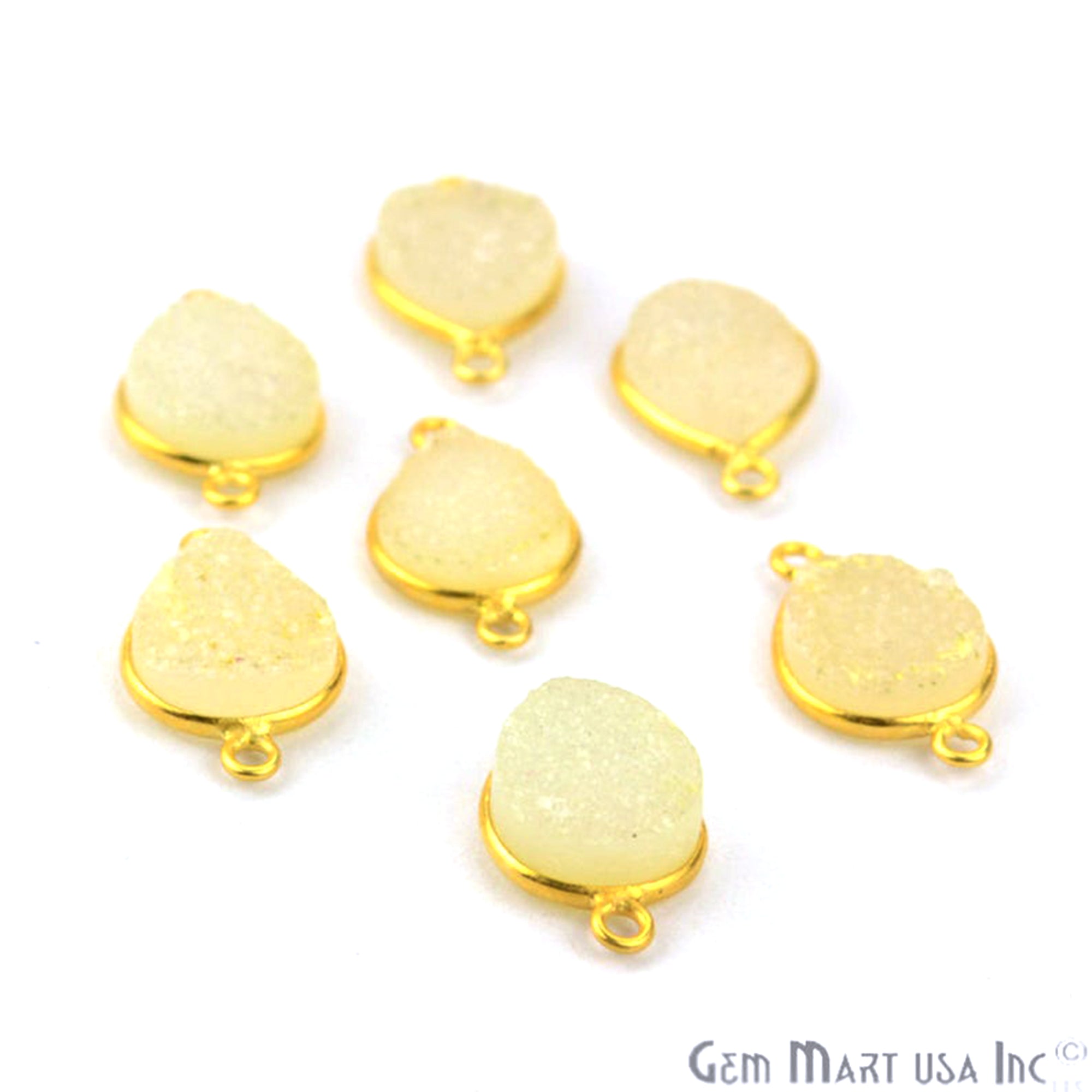 Yellow Color Druzy 10x12mm Pears Gold Bezel Double Bail Gemstone Connector - GemMartUSA