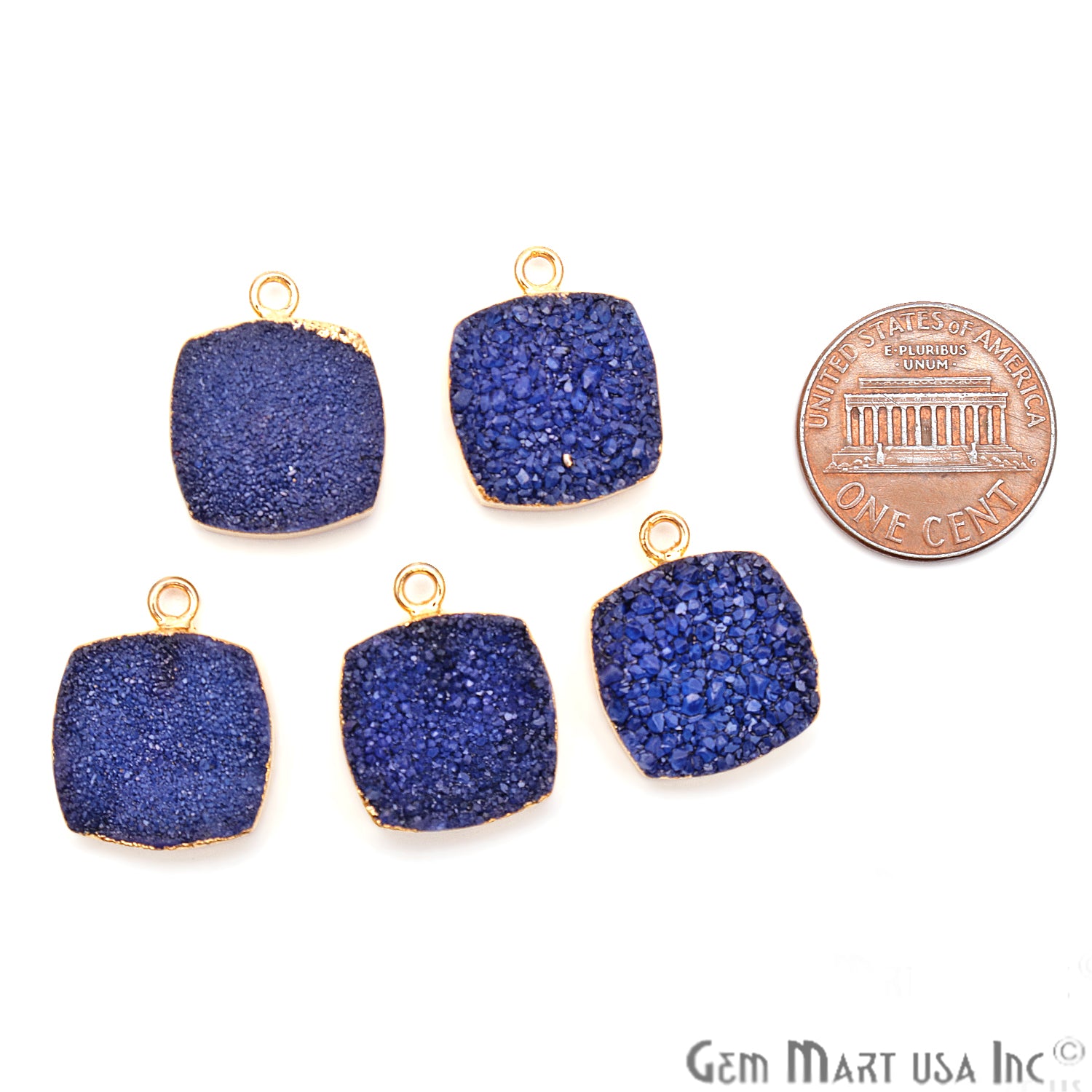 Blue Druzy Cushion 15mm Gold Electroplated Single Bail Connector - GemMartUSA