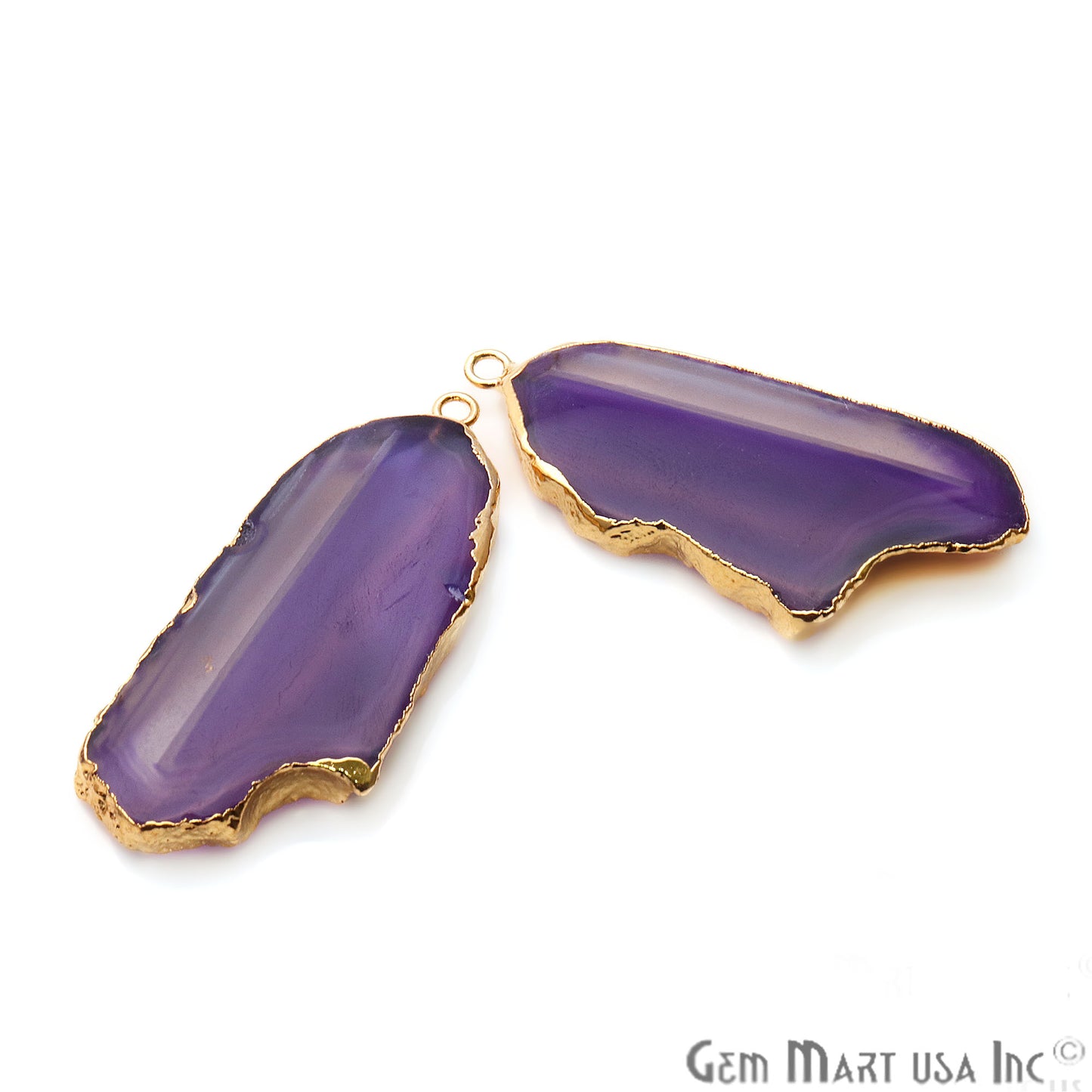 Agate Slice 23x48mm Organic Gold Electroplated Gemstone Earring Connector 1 Pair - GemMartUSA