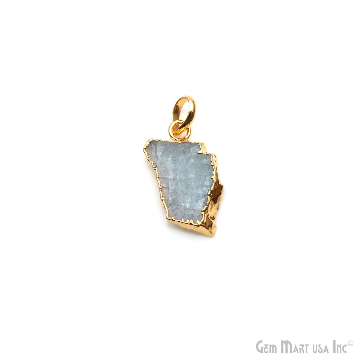 Aquamarine Free Form shape 25x12mm Gold Electroplated Gemstone Single Bail Pendant