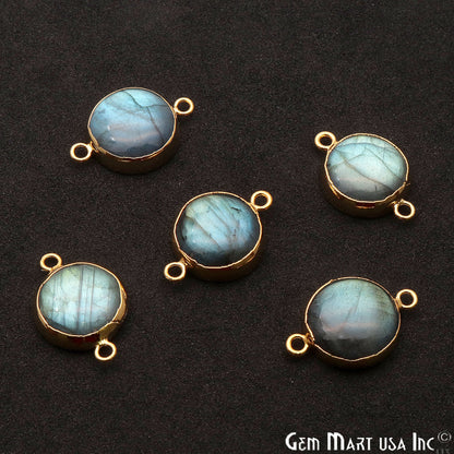 Labradorite Cabochon 22x15mm Round Gold Electroplated Double Bail Gemstone Connector - GemMartUSA