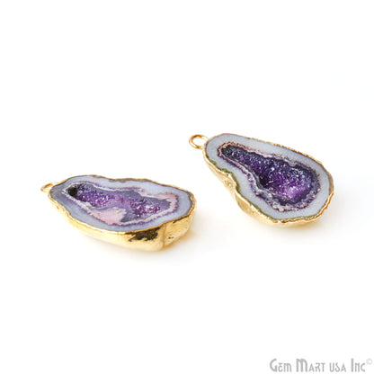 Geode Druzy 37x24mm Organic Gold Electroplated Single Bail Gemstone Earring Connector 1 Pair