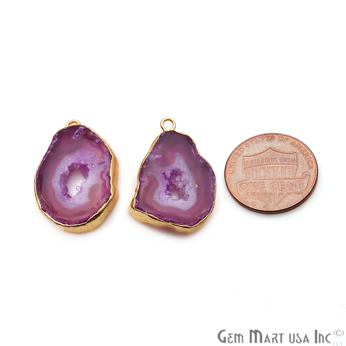 Agate Slice 26x16mm Organic Gold Electroplated Gemstone Earring Connector 1 Pair - GemMartUSA