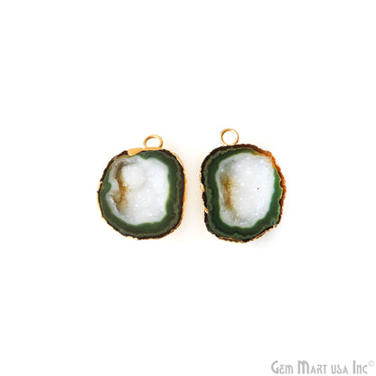 Geode Druzy 27x20mm Organic Gold Electroplated Single Bail Gemstone Earring Connector 1 Pair