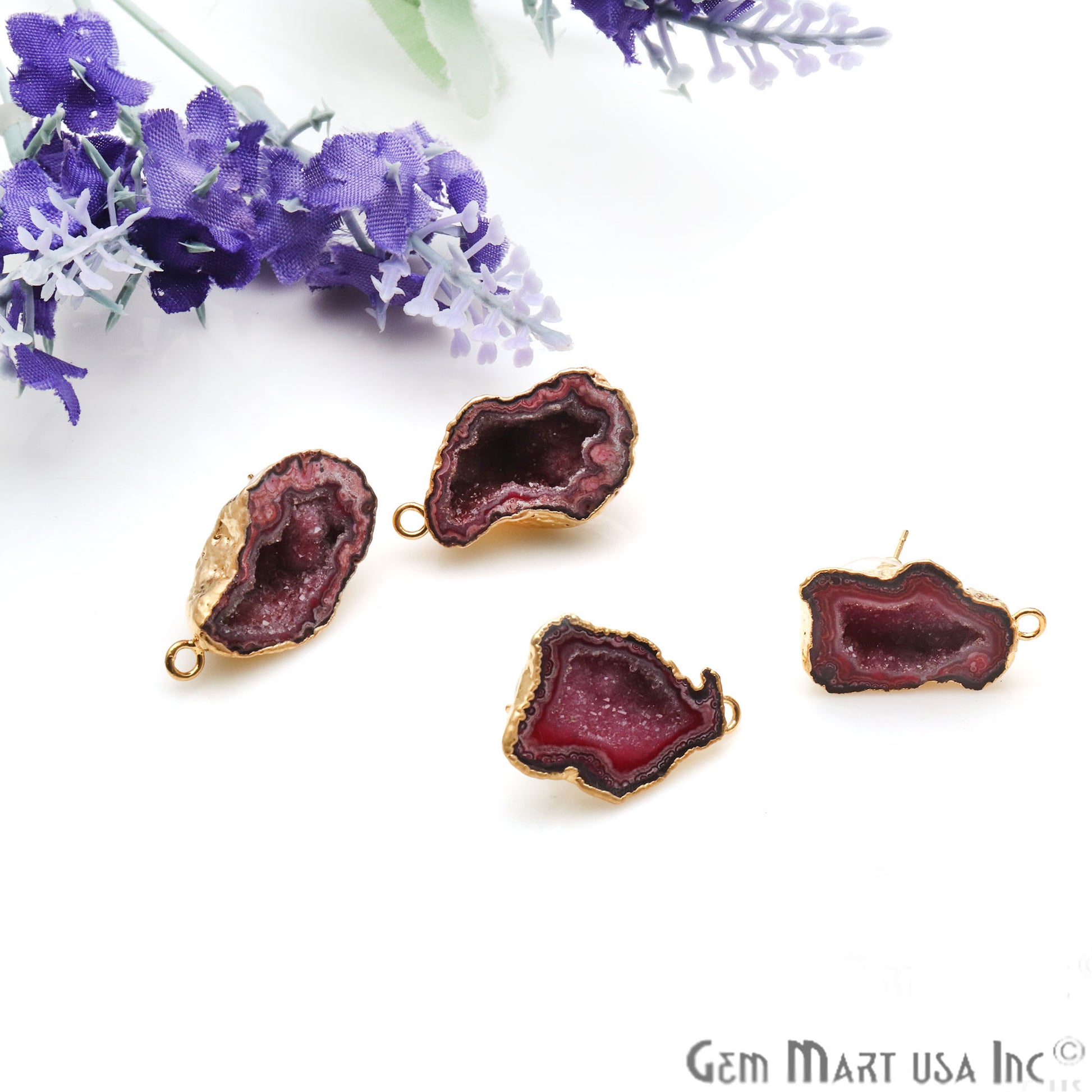 DIY Geode Druzy 25x17mm Gold Electroplated Loop Connector Studs Earrings - GemMartUSA