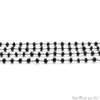 Black Spinel 5-6mm Oxidized Wire Wrapped Beads Rosary Chain