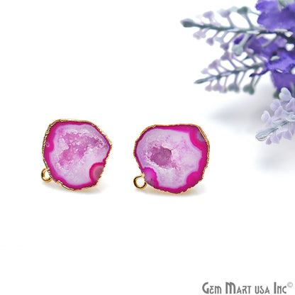 DIY Agate Slice Geode Druzy Gold Edged Loop Connector Studs Earrings