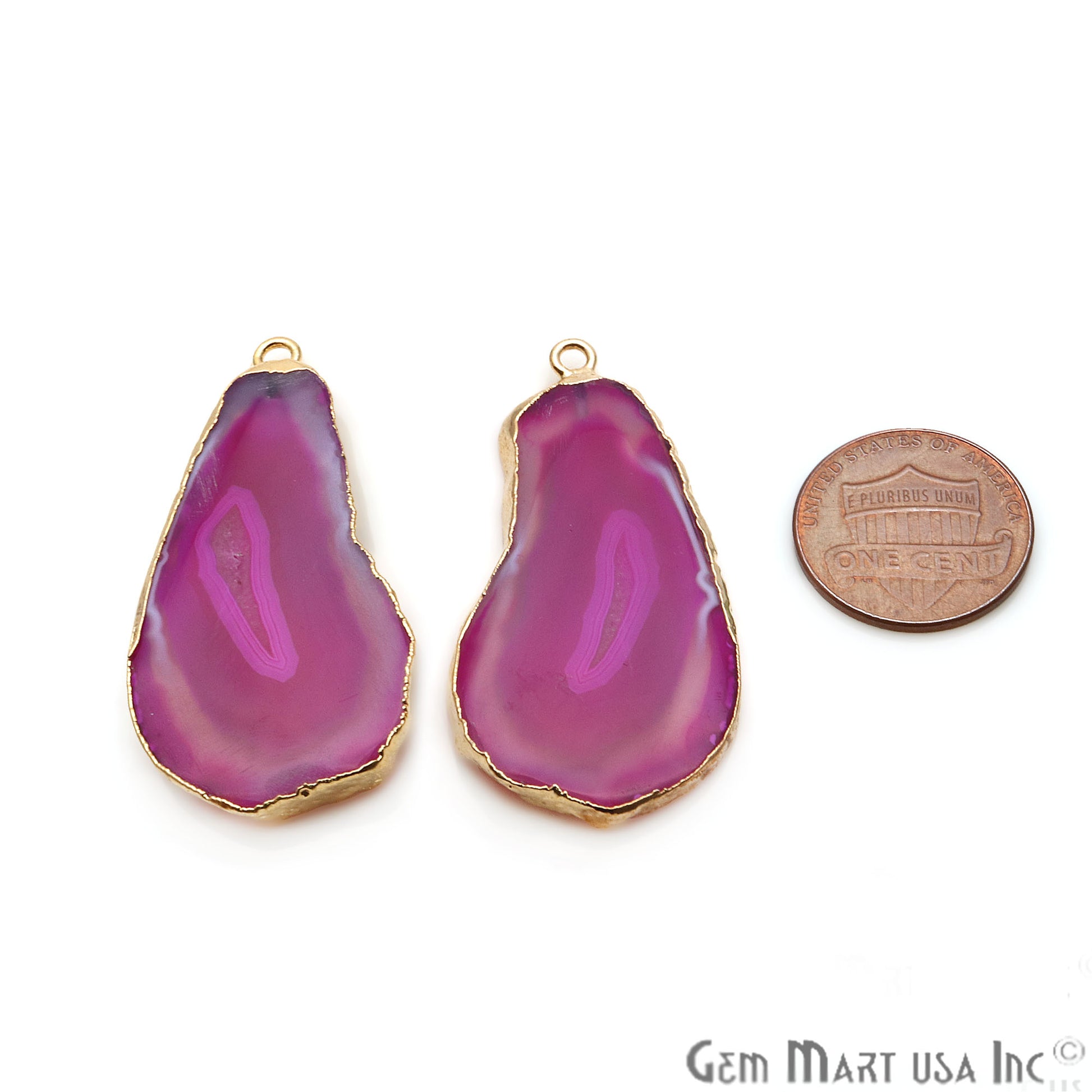 Agate Slice 42x20mm Organic Gold Electroplated Gemstone Earring Connector 1 Pair - GemMartUSA