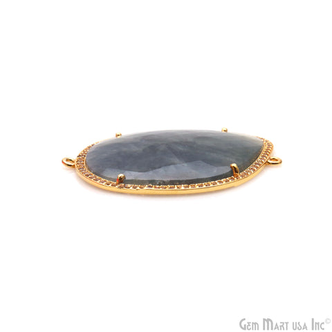 Sapphire & Pave Cubic Zirconia 45x31mm Double Bail Gold Vermeil Gemstone Connector