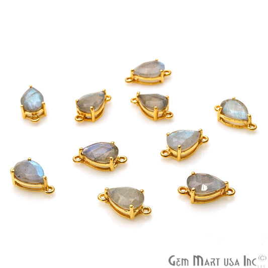 Labradorite Prong Setting Gold Plated Flashy Gemstone Connector - GemMartUSA