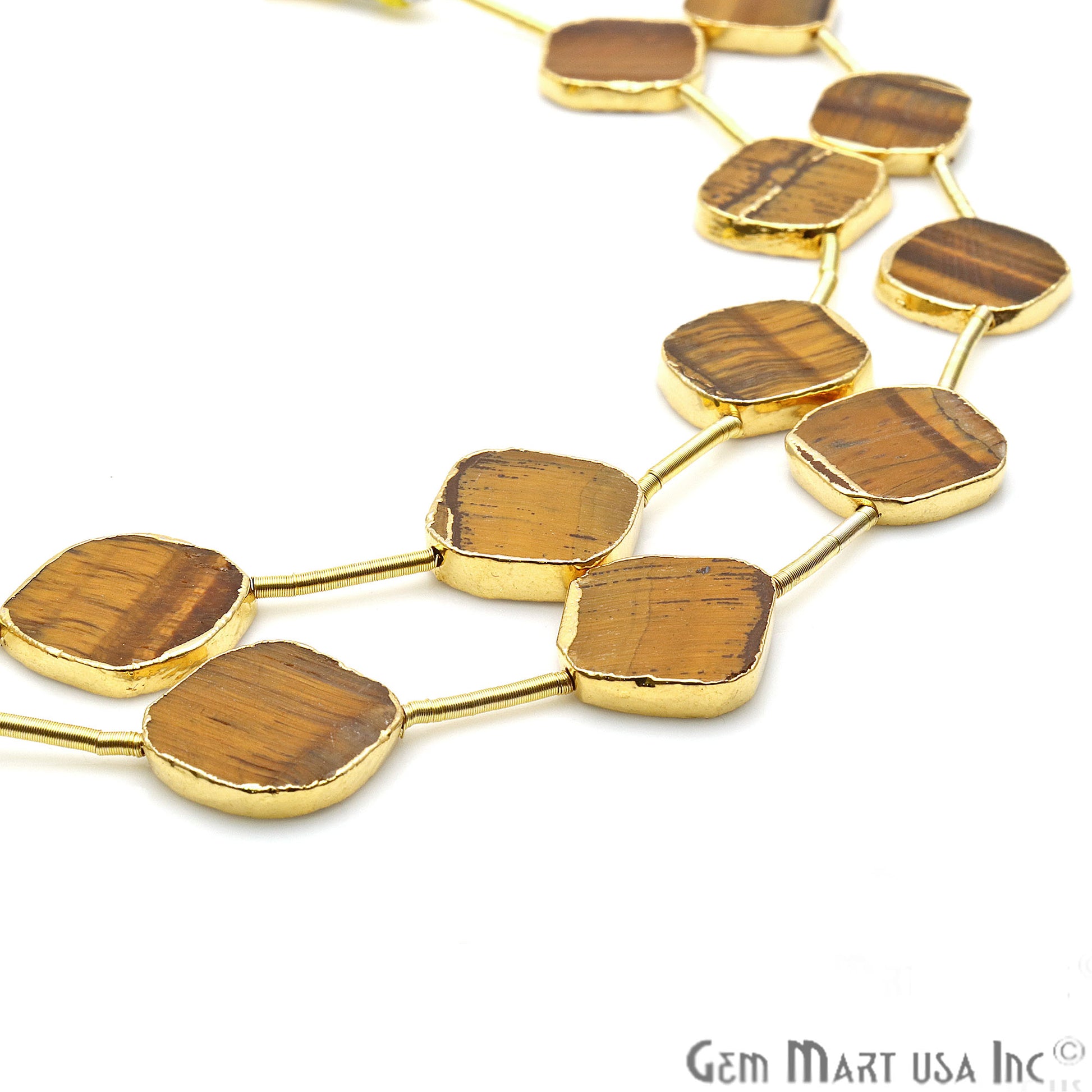 Tiger Eye Free Form 18x15mm Gold Edged Crafting Beads Gemstone Strands 9INCH - GemMartUSA