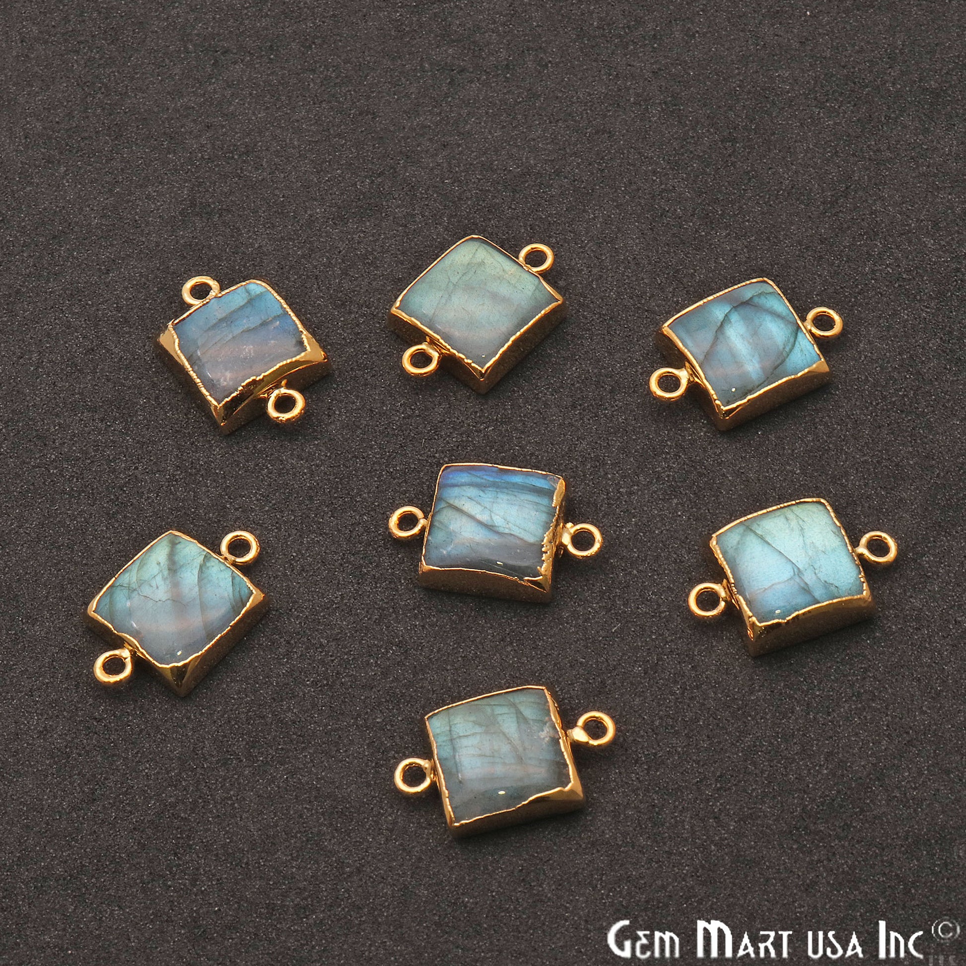 Flashy Labradorite Square Shape Gold Edge 20x12mm Double Bail Connector - GemMartUSA