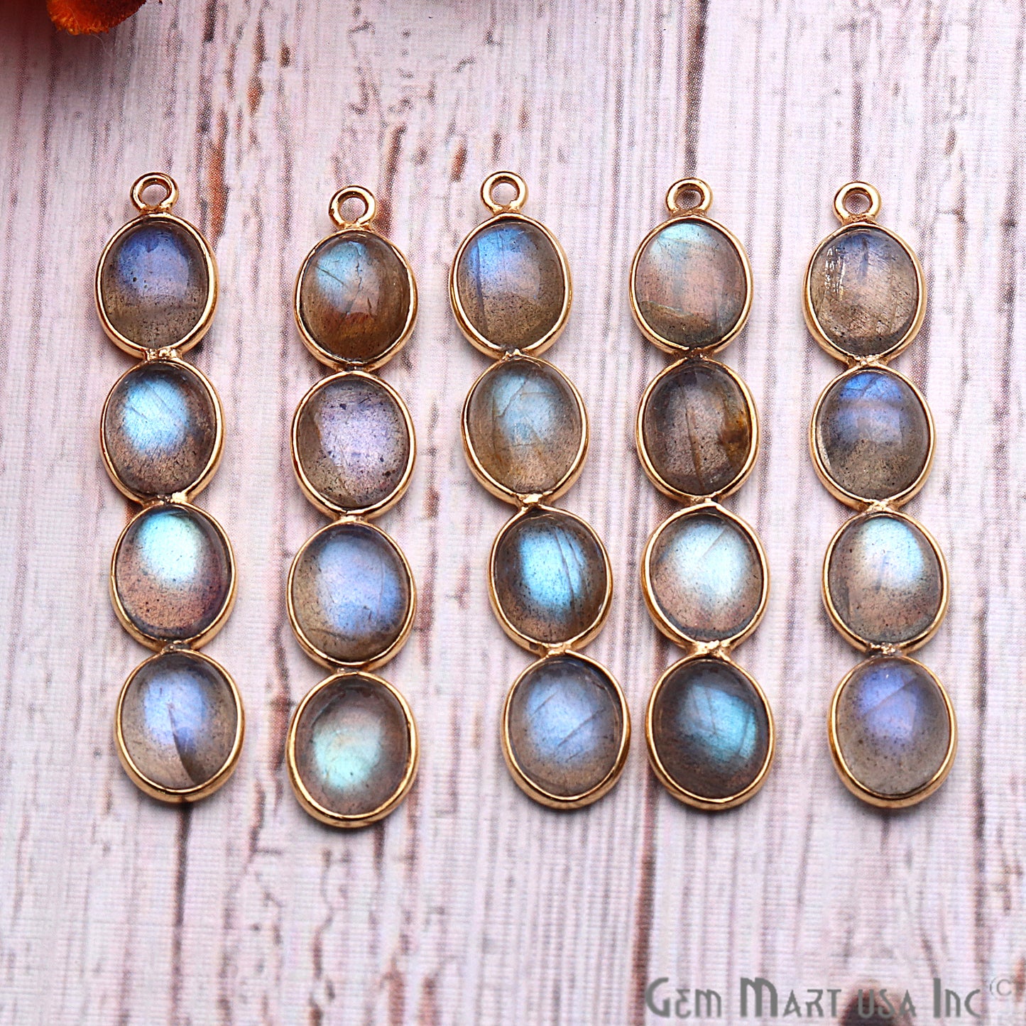 DIY, Labradorite Gold Plated 35X8mm Line Shape Chandelier Finding Component - GemMartUSA