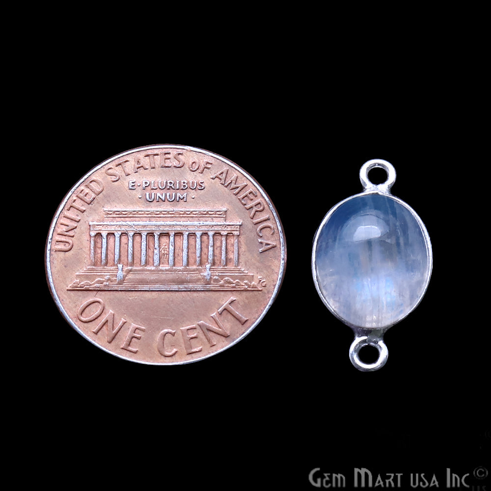 Rainbow Moonstone Cabochon 9x11mm Oval Silver Plated Double Bail Gemstone Connector - GemMartUSA